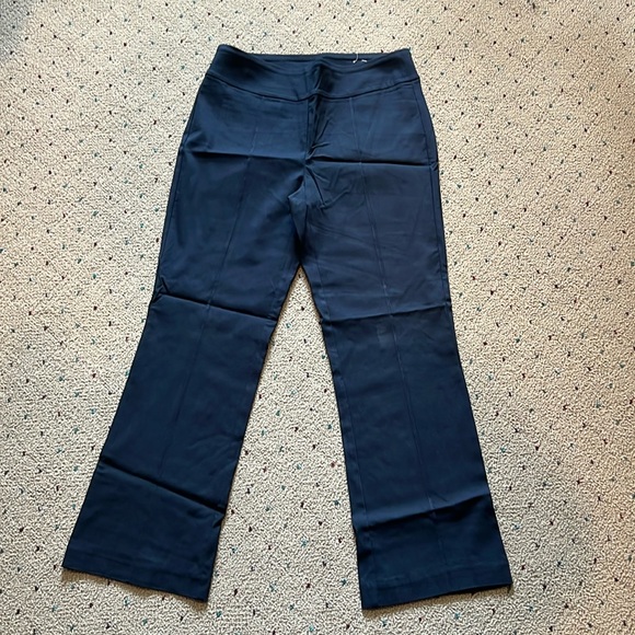 J McLaighlin navy blue stretch pull on trousers with front seam and back pockets - Picture 1 of 4